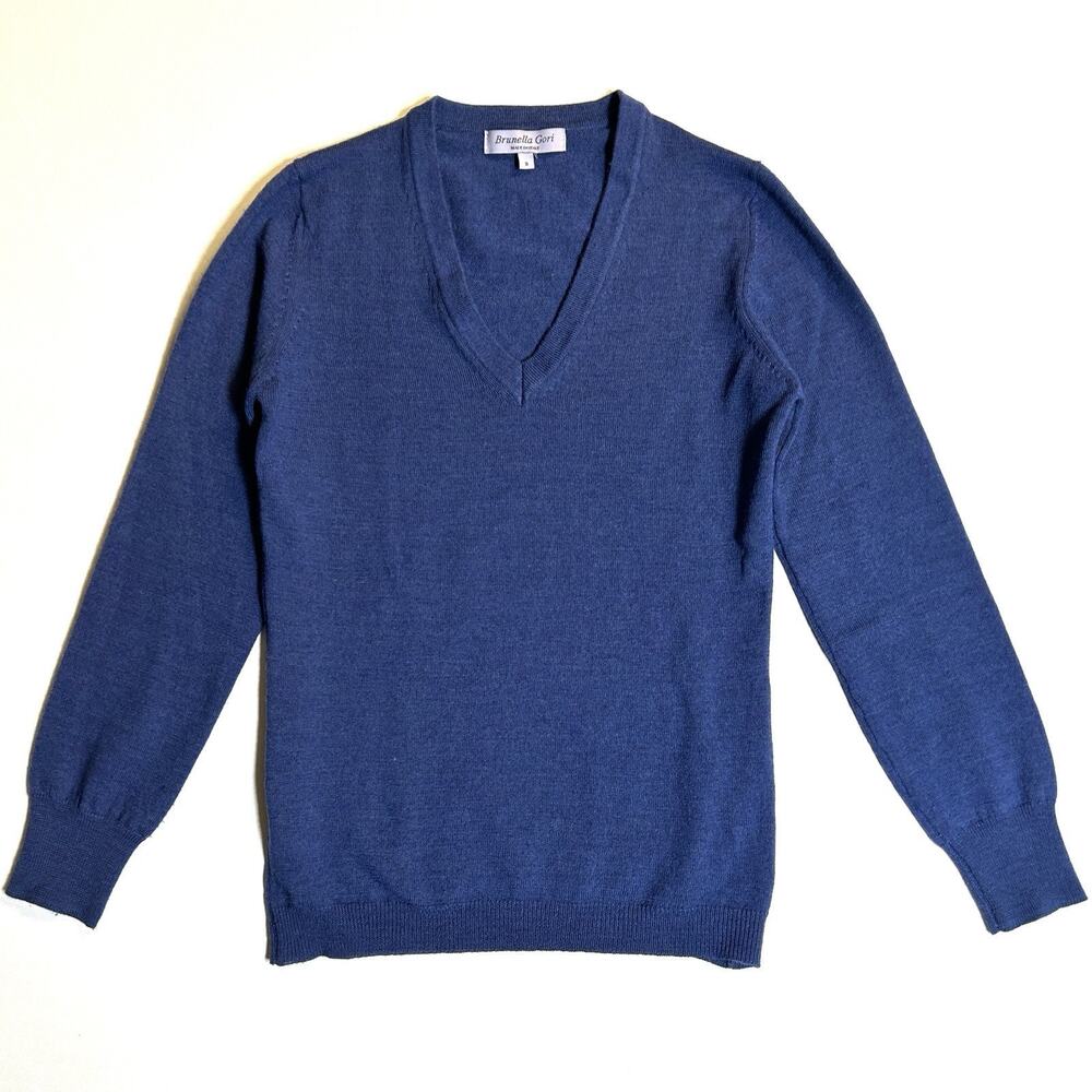 100% Merino Wool V-Neck Made in‎ Italy  Sweater Brunella Gori Navy Women's Small